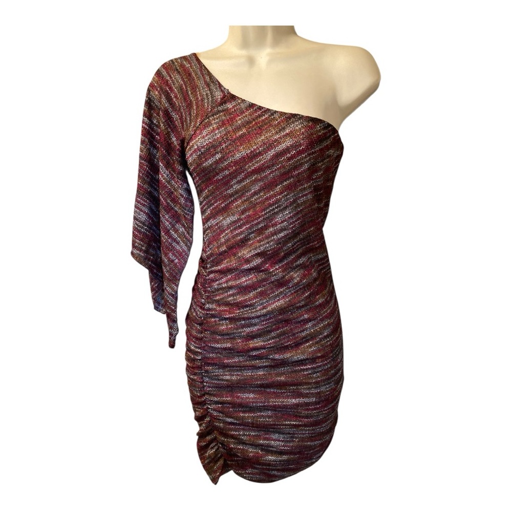 Red Asymmetrical Ruched One Shoulder Dress